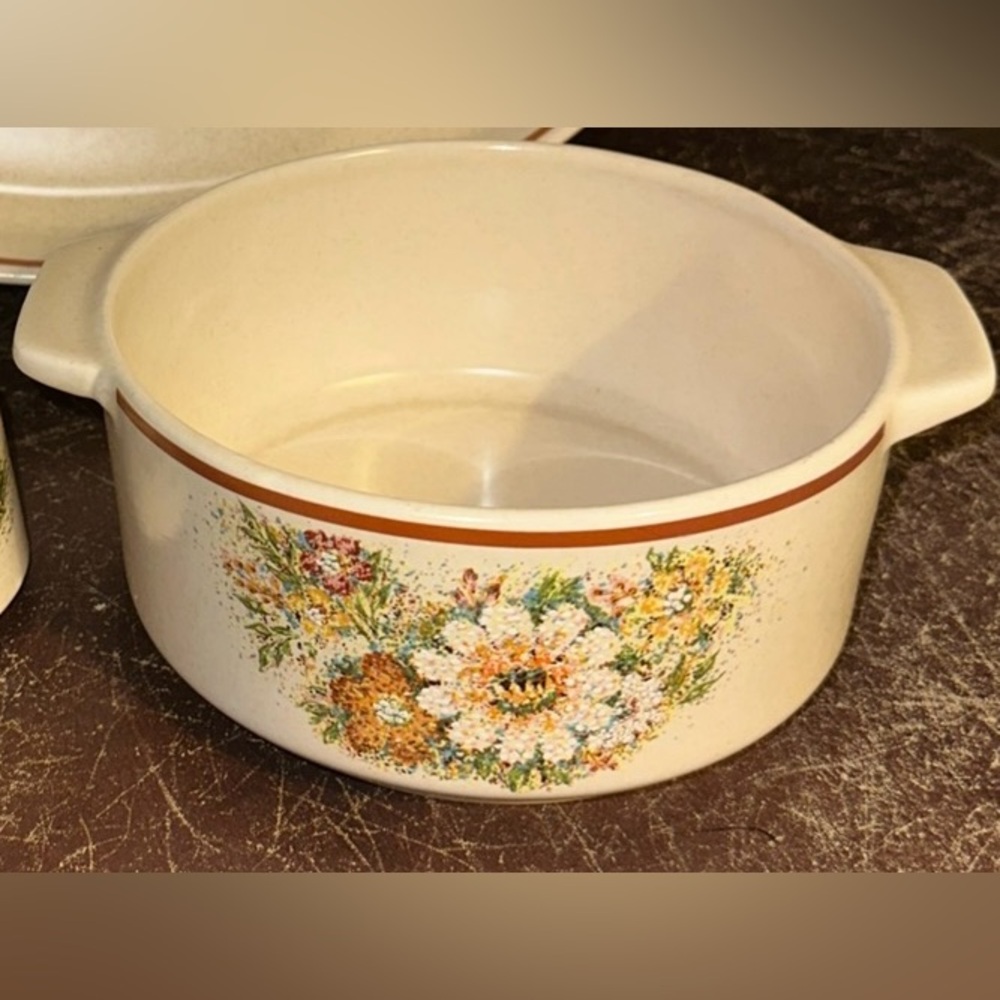 VTG TemperWare Lenox Magic Garden Open Casserole 1.5qt 7”x3.25” MidMod Retro 70s